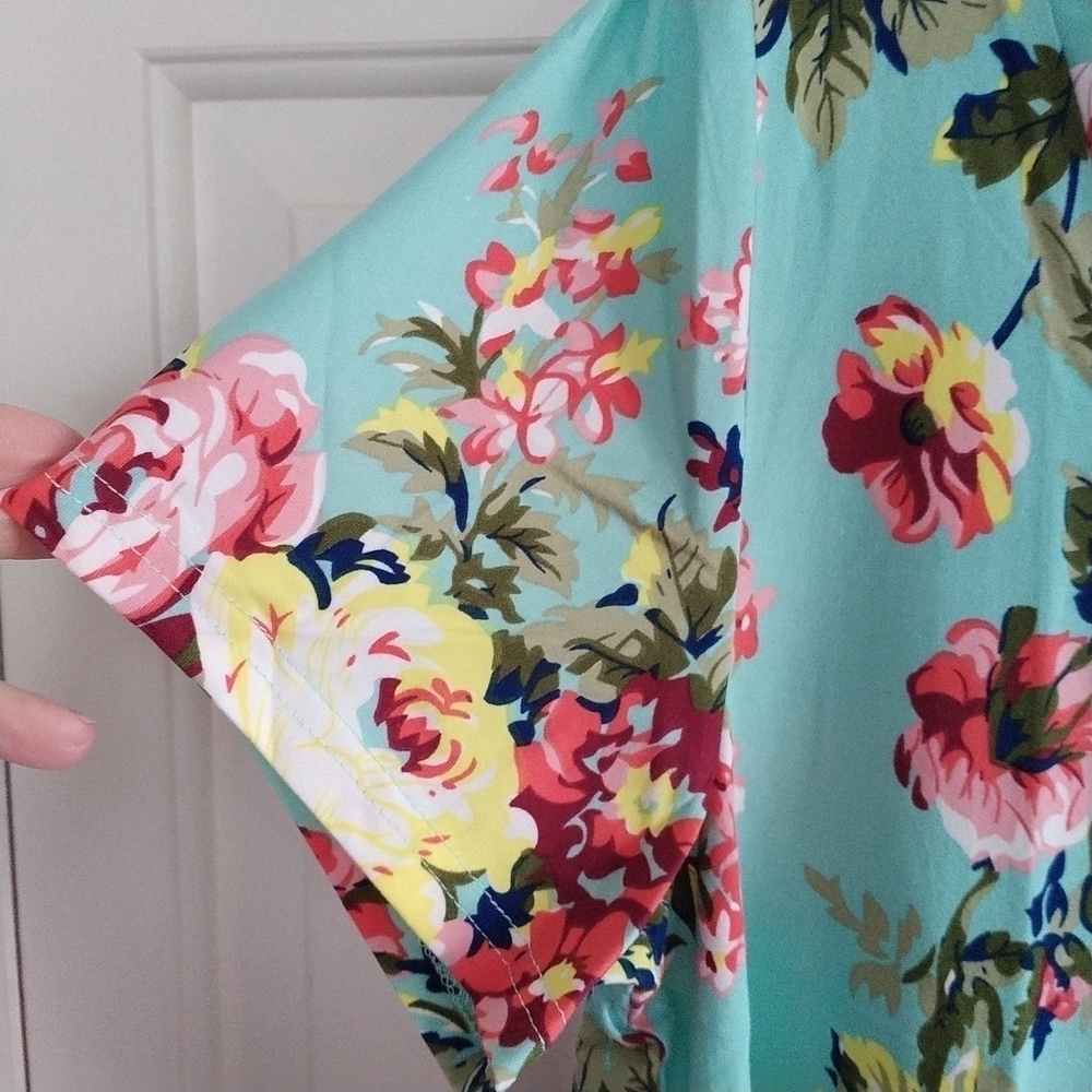 Amazon U.Vomade Green Floral Shirt Sleeve Tunic Top 1X - Picture 6 of 14
